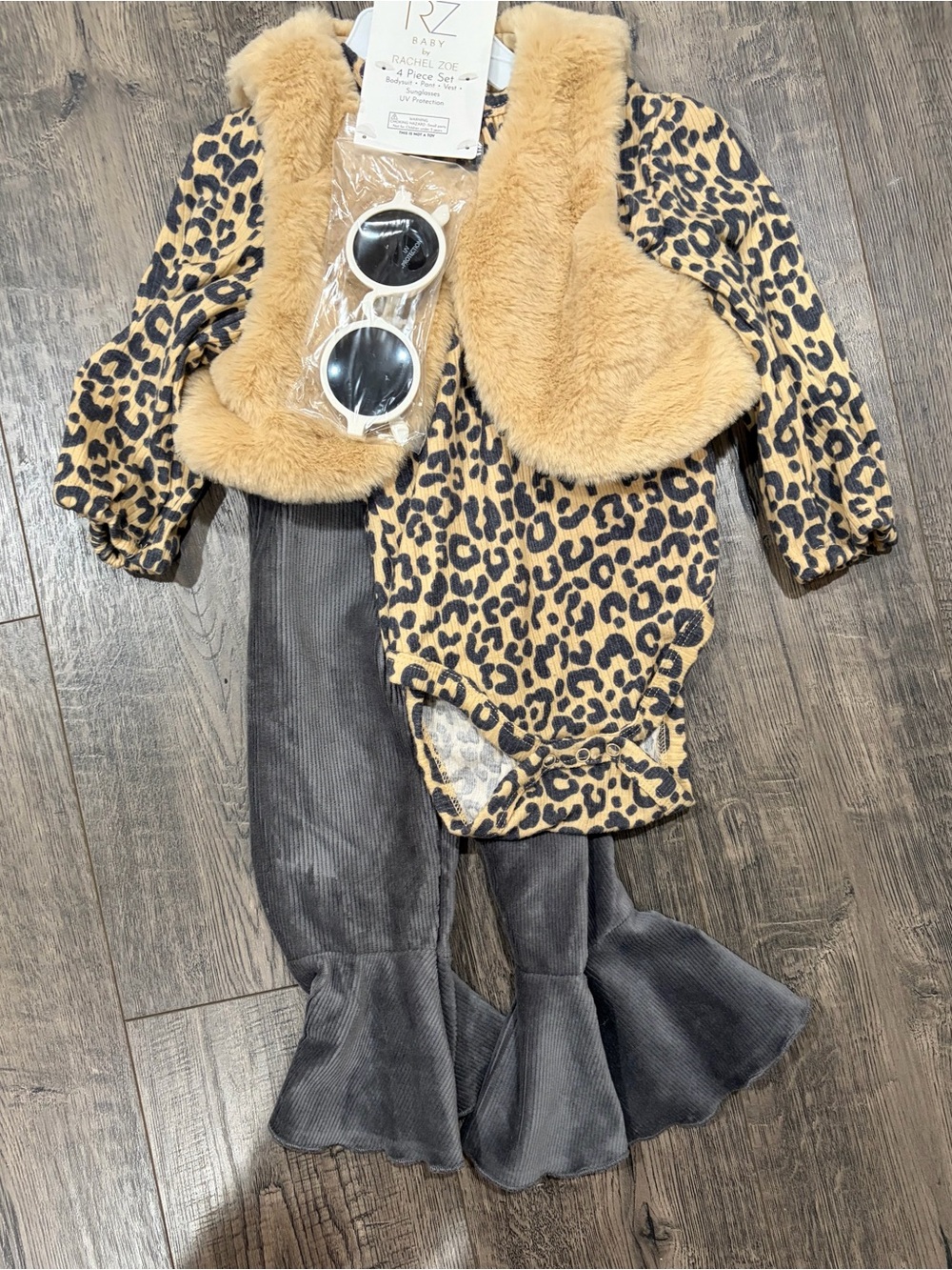 Rachel Zoe Kids Leopard Faux-Fur Vest & Bodysuit Set in Tan and Black